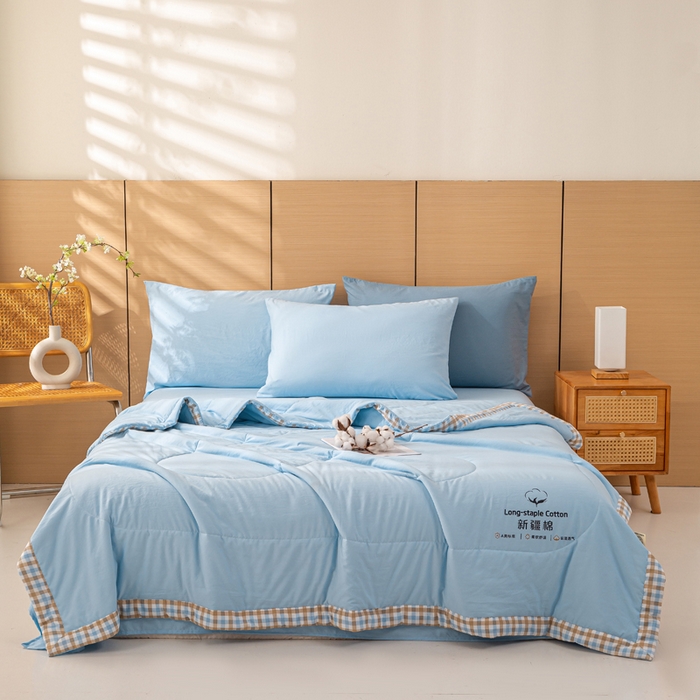 91家纺网 家纺一手货源 找家纺 云玲时尚 2026新款水洗棉100%新疆棉花纯色夏被夏凉被空调被 水漾蓝