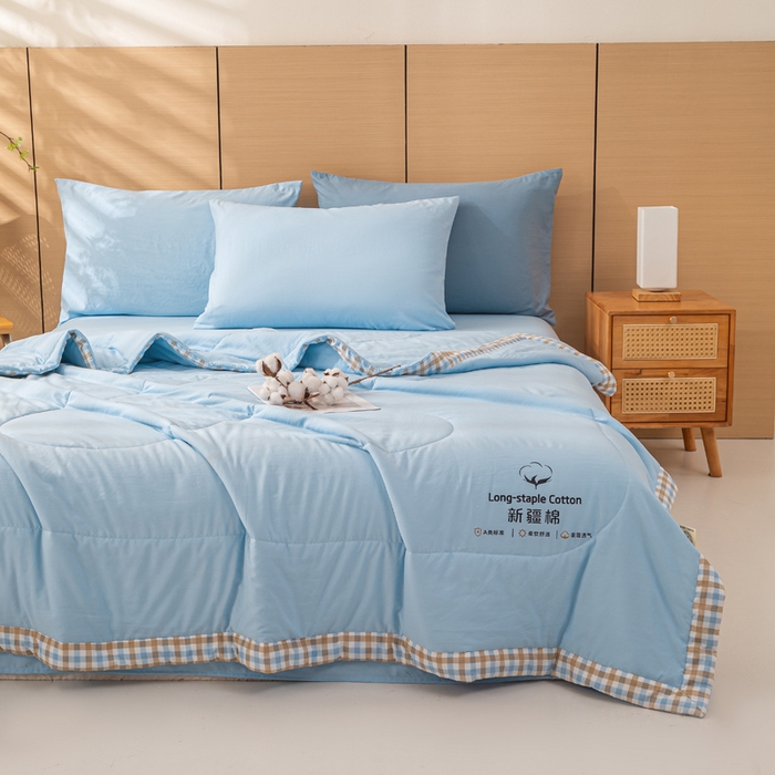 91家纺网 家纺一手货源 找家纺 云玲时尚 2026新款水洗棉100%新疆棉花纯色夏被夏凉被空调被 水漾蓝