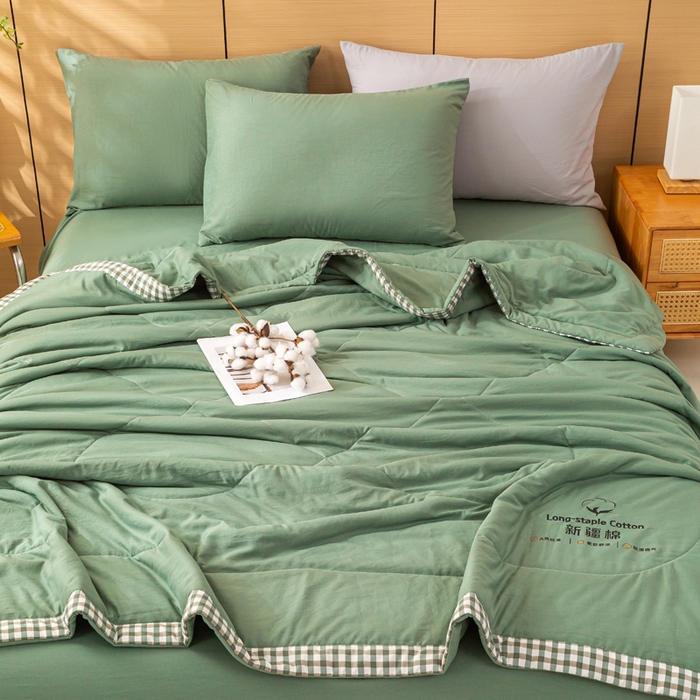 91家纺网 家纺一手货源 找家纺 云玲时尚 2026新款水洗棉100%新疆棉花纯色夏被夏凉被空调被 松墨绿