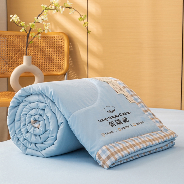 91家纺网 家纺一手货源 找家纺 云玲时尚 2026新款水洗棉100%新疆棉花纯色夏被夏凉被空调被 水漾蓝