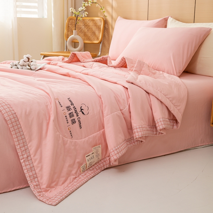 91家纺网 家纺一手货源 找家纺 云玲时尚 2026新款水洗棉100%新疆棉花纯色夏被夏凉被空调被 樱花粉