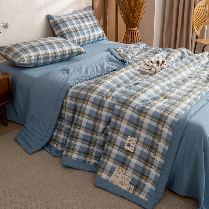 91家纺网 家纺一手货源 找家纺 （总）云玲时尚 2026新款无印风新疆棉花格子夏被夏凉被空调被