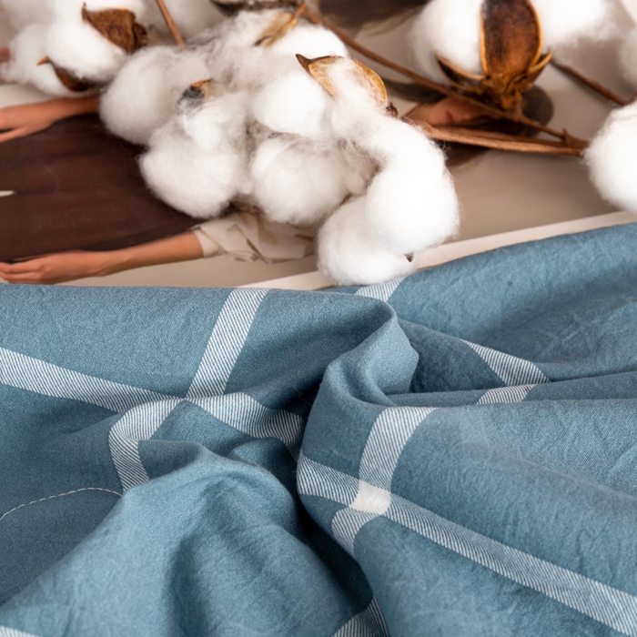 91家纺网 家纺一手货源 找家纺 云玲时尚 2026新款无印风新疆棉花格子夏被夏凉被空调被 海天蓝