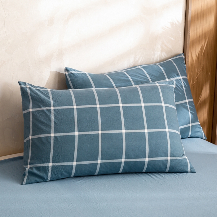 91家纺网 家纺一手货源 找家纺 云玲时尚 2026新款无印风新疆棉花格子夏被夏凉被空调被 海天蓝