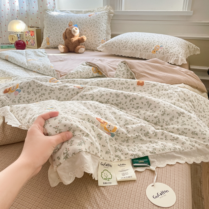 91家纺网 家纺一手货源 找家纺 欧妮家纺 2026新款A类古棉花边夏被空调被子 夏被-狮野花集