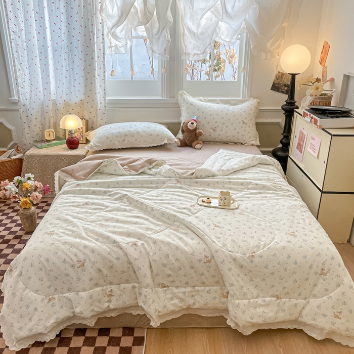 91家纺网 家纺一手货源 找家纺 欧妮家纺 2026新款A类古棉花边夏被空调被子 夏被-鹿踪