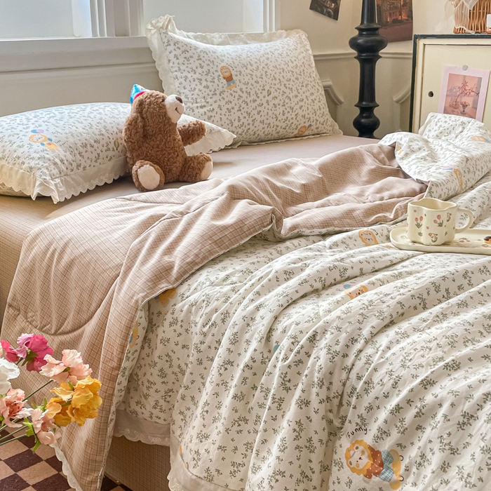 91家纺网 家纺一手货源 找家纺 欧妮家纺 2026新款A类古棉花边夏被空调被子 夏被-狮野花集