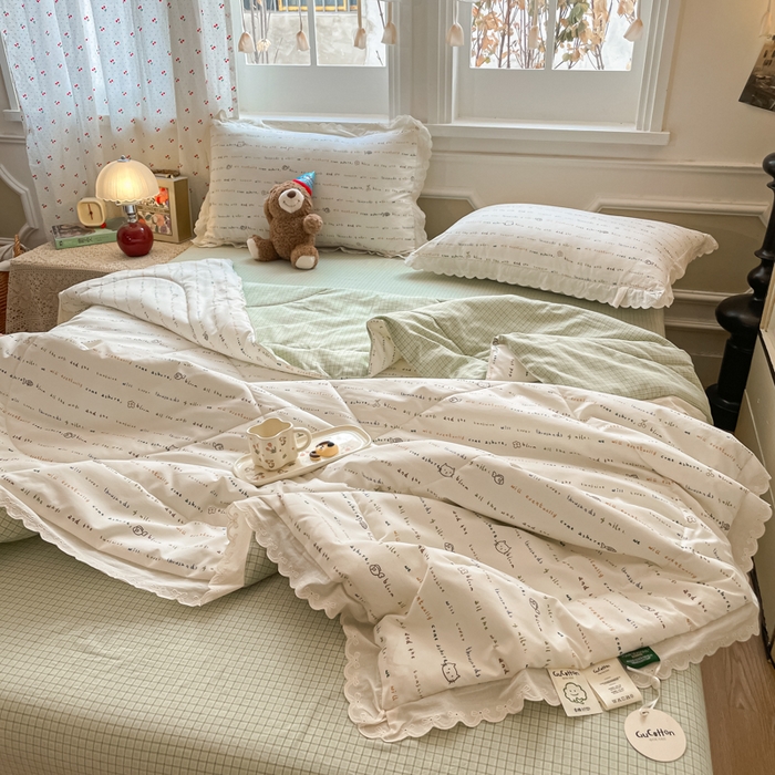 91家纺网 家纺一手货源 找家纺 欧妮家纺 2026新款A类古棉花边夏被空调被子 夏被-猫语