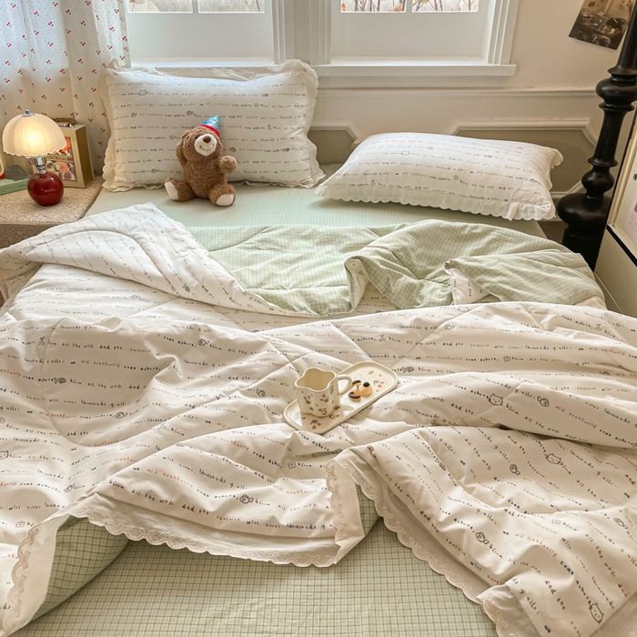 91家纺网 家纺一手货源 找家纺 欧妮家纺 2026新款A类古棉花边夏被空调被子 夏被-猫语