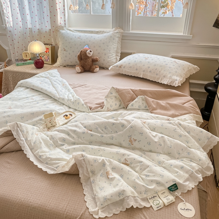 91家纺网 家纺一手货源 找家纺 欧妮家纺 2026新款A类古棉花边夏被空调被子 夏被-鹿踪