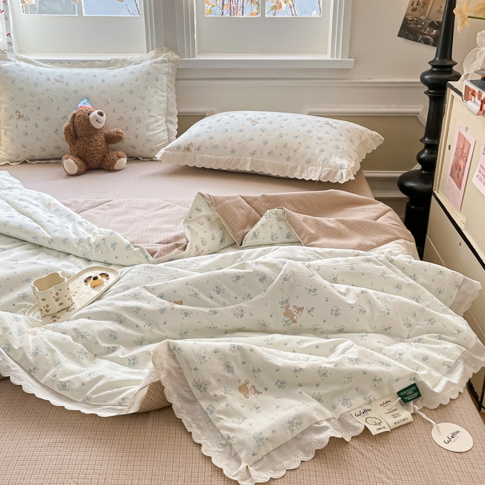 91家纺网 家纺一手货源 找家纺 欧妮家纺 2026新款A类古棉花边夏被空调被子 夏被-鹿踪