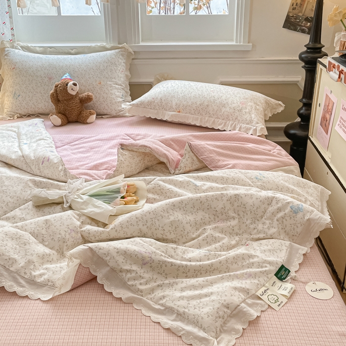 91家纺网 家纺一手货源 找家纺 欧妮家纺 2026新款A类古棉花边夏被空调被子 夏被-碟栖