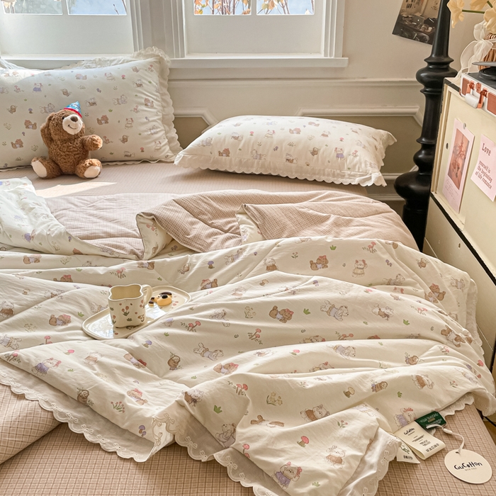 91家纺网 家纺一手货源 找家纺 欧妮家纺 2026新款A类古棉花边夏被空调被子 夏被-奶芙犬