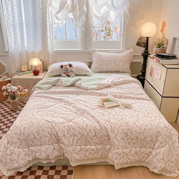 91家纺网 家纺一手货源 找家纺 欧妮家纺 2026新款A类古棉花边夏被空调被子 夏被-粉蔷织