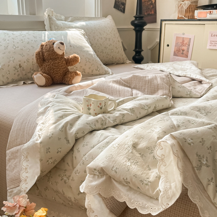 91家纺网 家纺一手货源 找家纺 欧妮家纺 2026新款A类古棉花边夏被空调被子 夏被-兔盯花语