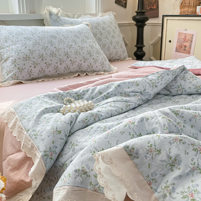 91家纺网 家纺一手货源 找家纺 欧妮家纺 2026新款A类古棉花边夏被空调被子 夏被-花影