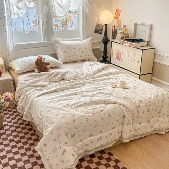 91家纺网 家纺一手货源 找家纺 欧妮家纺 2026新款A类古棉花边夏被空调被子 夏被-奶芙犬