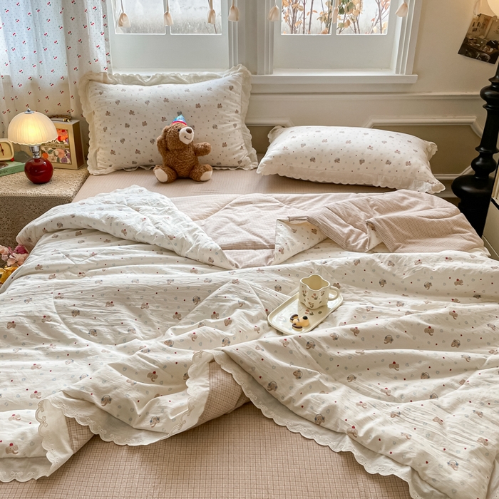 91家纺网 家纺一手货源 找家纺 欧妮家纺 2026新款A类古棉花边夏被空调被子 夏被-苹果小象