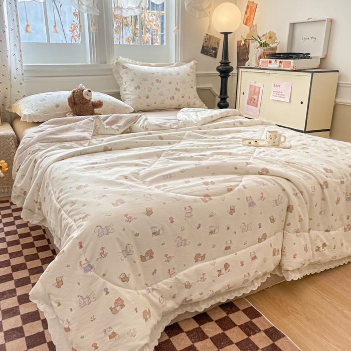 91家纺网 家纺一手货源 找家纺 欧妮家纺 2026新款A类古棉花边夏被空调被子 夏被-奶芙犬