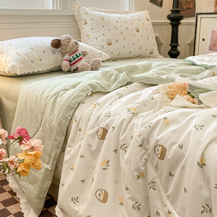 91家纺网 家纺一手货源 找家纺 欧妮家纺 2026新款A类古棉花边夏被空调被子 夏被-青柠果篮