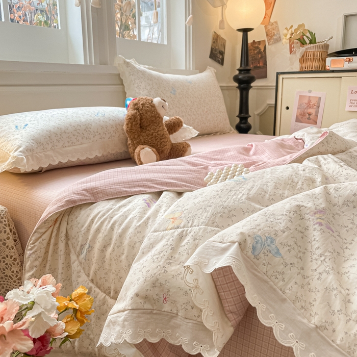 91家纺网 家纺一手货源 找家纺 欧妮家纺 2026新款A类古棉花边夏被空调被子 夏被-碟栖