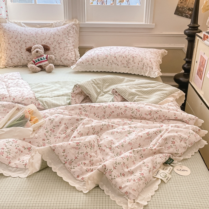 91家纺网 家纺一手货源 找家纺 欧妮家纺 2026新款A类古棉花边夏被空调被子 夏被-粉蔷织