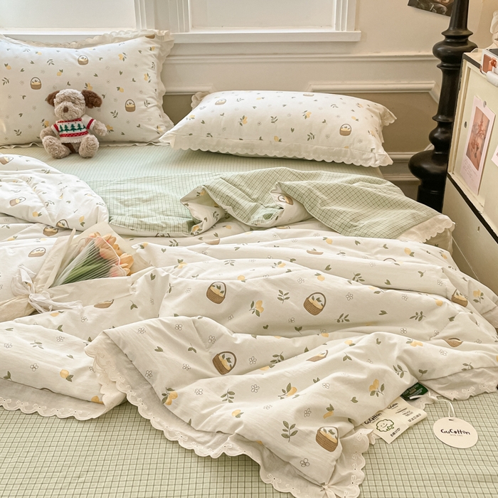 91家纺网 家纺一手货源 找家纺 欧妮家纺 2026新款A类古棉花边夏被空调被子 夏被-青柠果篮