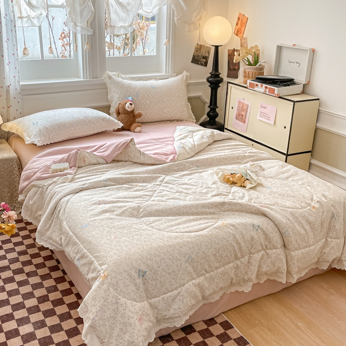 91家纺网 家纺一手货源 找家纺 欧妮家纺 2026新款A类古棉花边夏被空调被子 夏被-碟栖