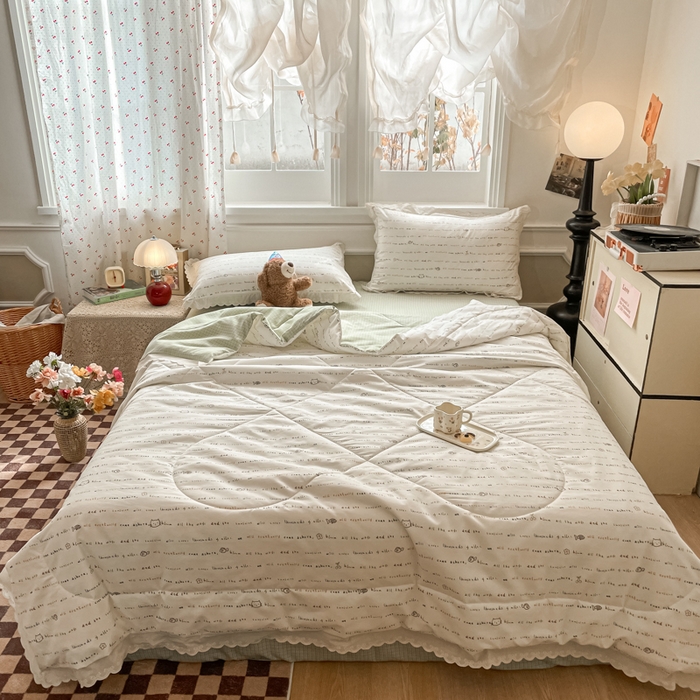 91家纺网 家纺一手货源 找家纺 欧妮家纺 2026新款A类古棉花边夏被空调被子 夏被-猫语