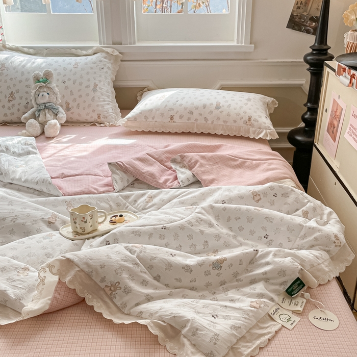 91家纺网 家纺一手货源 找家纺 欧妮家纺 2026新款A类古棉花边夏被空调被子 夏被-兔序