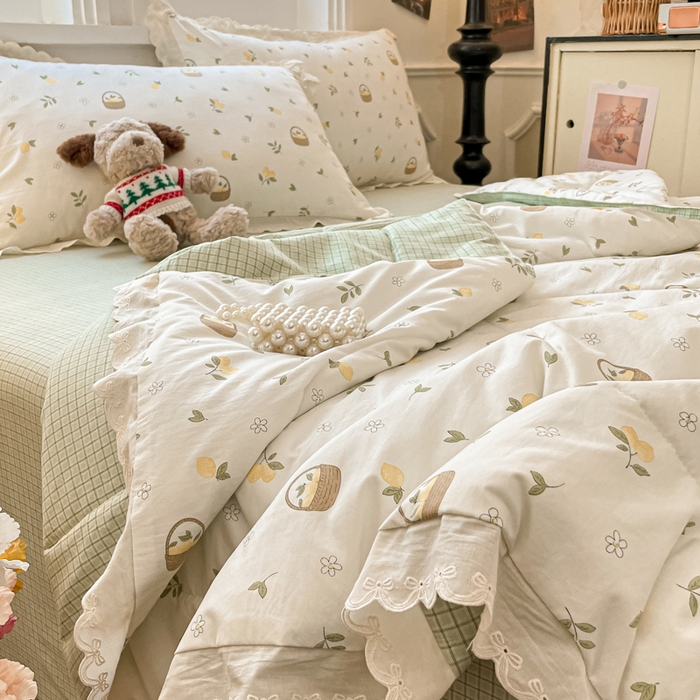 91家纺网 家纺一手货源 找家纺 欧妮家纺 2026新款A类古棉花边夏被空调被子 夏被-青柠果篮