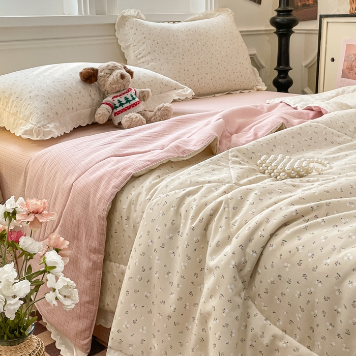 91家纺网 家纺一手货源 找家纺 欧妮家纺 2026新款A类古棉花边夏被空调被子 夏被-杏棠