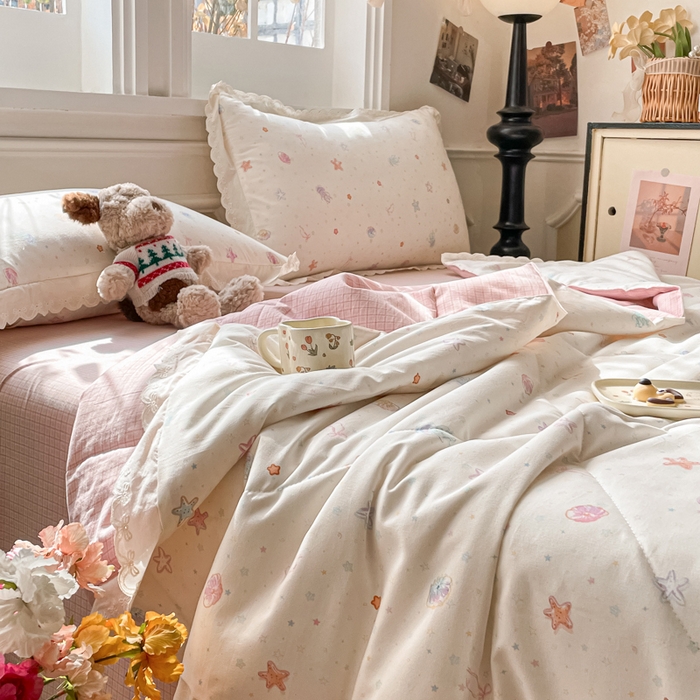 欧妮家纺 2026新款A类古棉花边夏被空调被子 夏被-粉海星谣