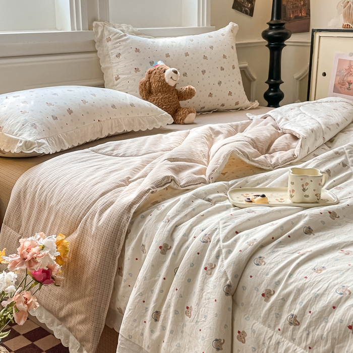 91家纺网 家纺一手货源 找家纺 欧妮家纺 2026新款A类古棉花边夏被空调被子 夏被-苹果小象