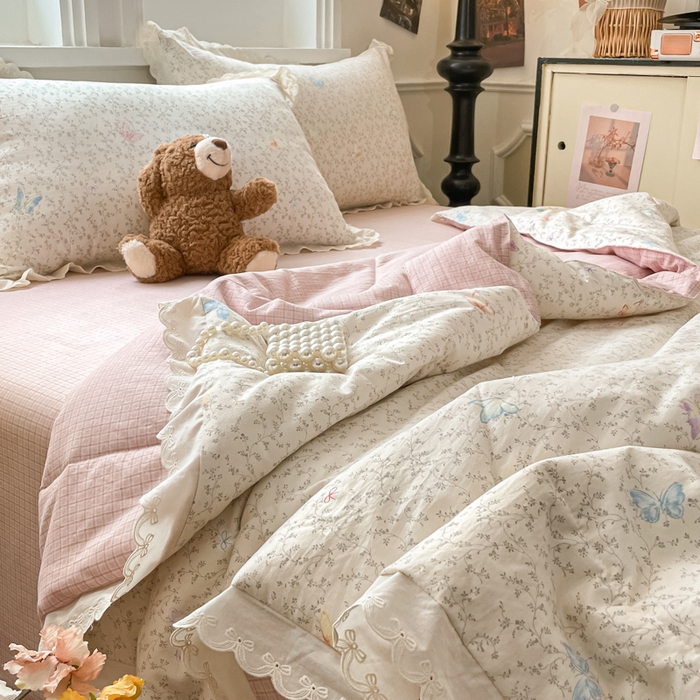 91家纺网 家纺一手货源 找家纺 欧妮家纺 2026新款A类古棉花边夏被空调被子 夏被-碟栖