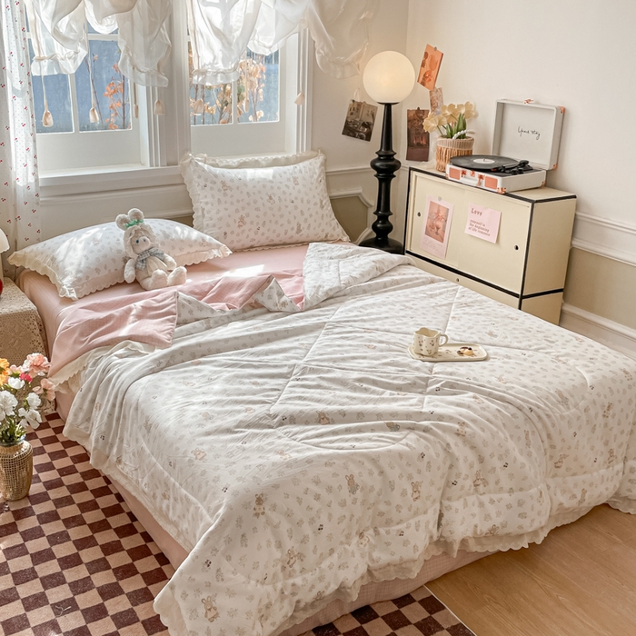 91家纺网 家纺一手货源 找家纺 欧妮家纺 2026新款A类古棉花边夏被空调被子 夏被-兔序