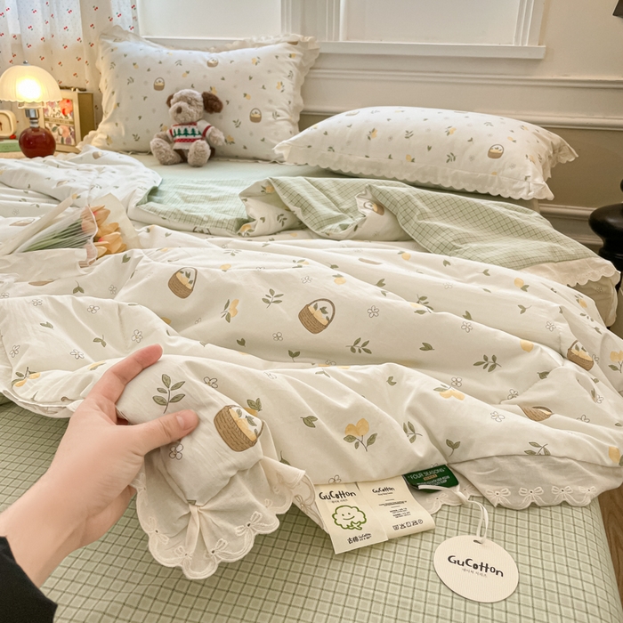 91家纺网 家纺一手货源 找家纺 欧妮家纺 2026新款A类古棉花边夏被空调被子 夏被-青柠果篮