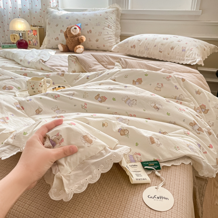 91家纺网 家纺一手货源 找家纺 欧妮家纺 2026新款A类古棉花边夏被空调被子 夏被-奶芙犬