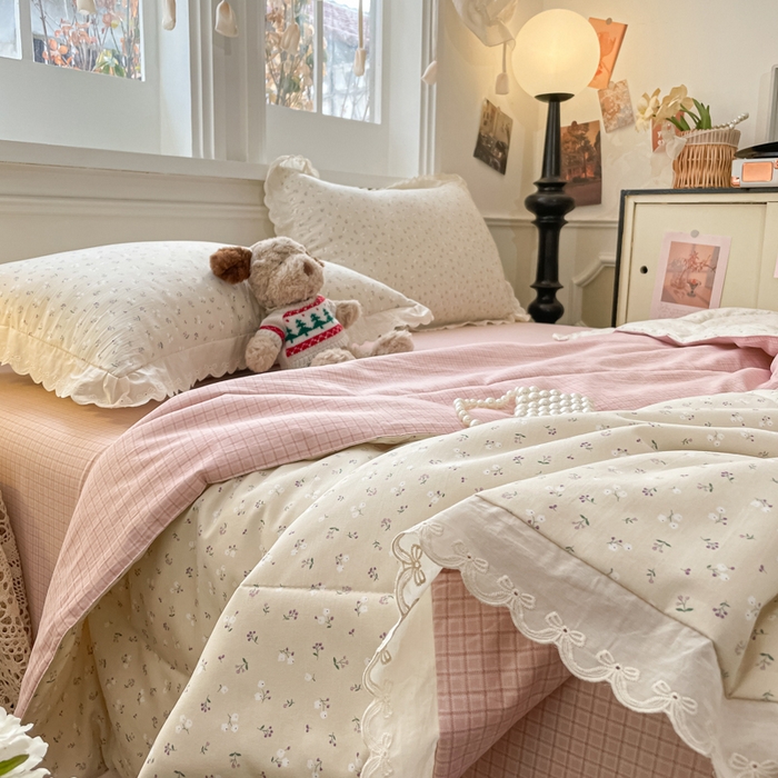 91家纺网 家纺一手货源 找家纺 欧妮家纺 2026新款A类古棉花边夏被空调被子 夏被-杏棠