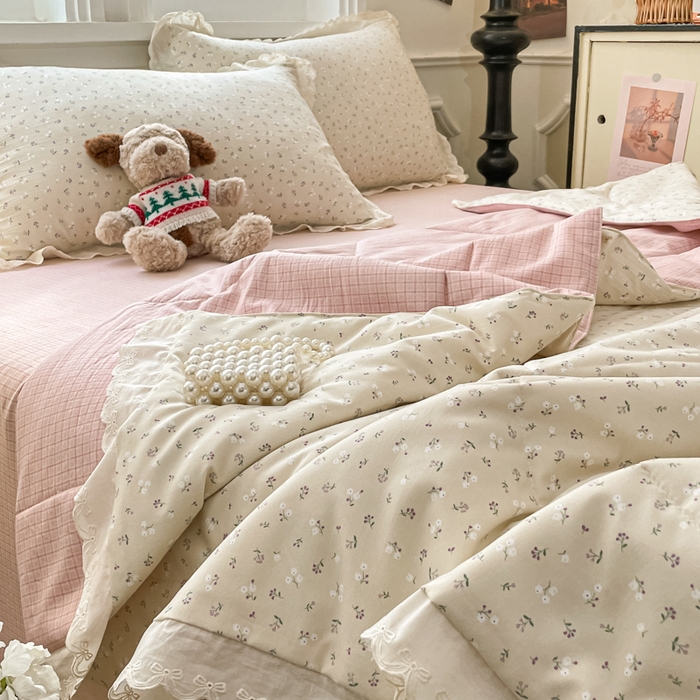 91家纺网 家纺一手货源 找家纺 欧妮家纺 2026新款A类古棉花边夏被空调被子 夏被-杏棠