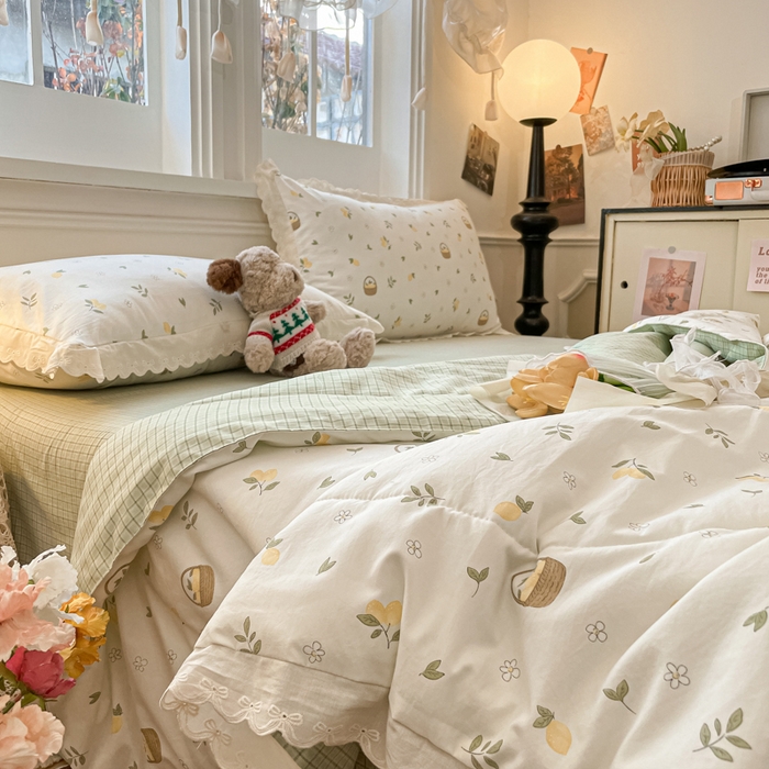 91家纺网 家纺一手货源 找家纺 欧妮家纺 2026新款A类古棉花边夏被空调被子 夏被-青柠果篮