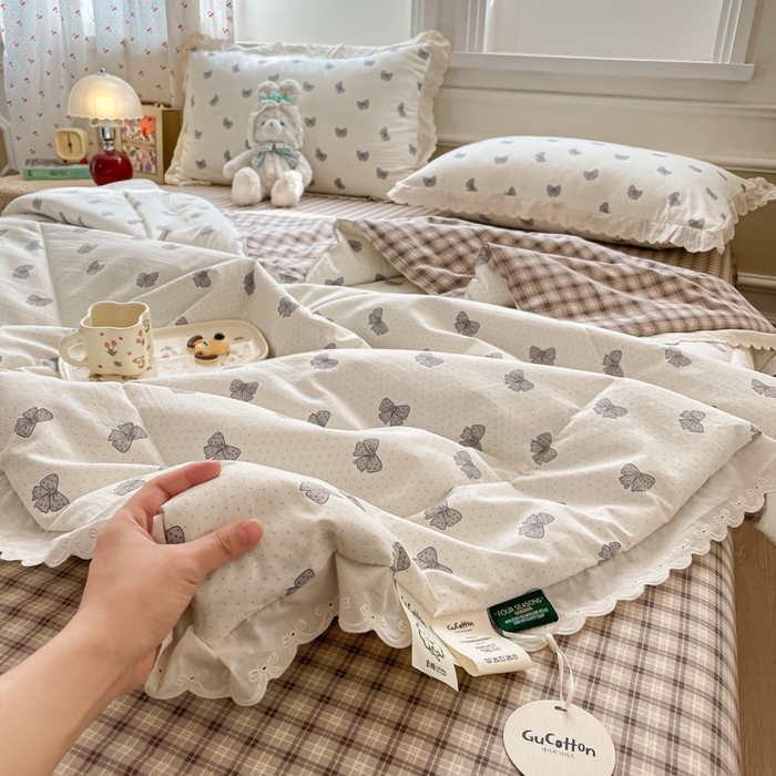 91家纺网 家纺一手货源 找家纺 欧妮家纺 2026新款A类古棉花边夏被空调被子 夏被-织本碟