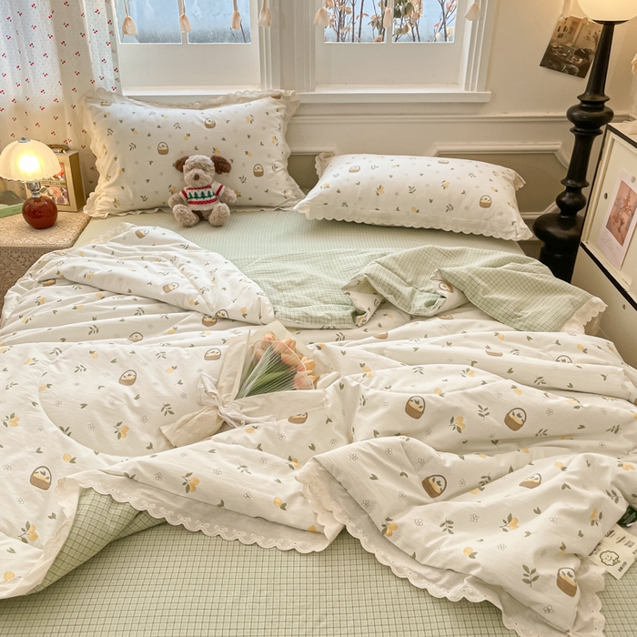 91家纺网 家纺一手货源 找家纺 欧妮家纺 2026新款A类古棉花边夏被空调被子 夏被-青柠果篮