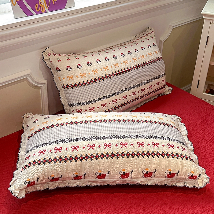 91家纺网 家纺一手货源 找家纺 仟网汇 2026新款法式花边泡芙纱四件套 费尔岛红