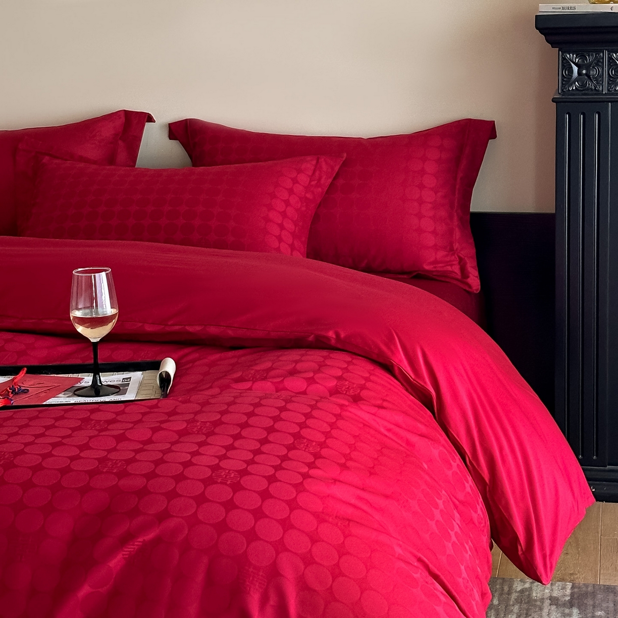 91家纺网 家纺一手货源 找家纺 （总）ONE TWO ONE 121 【控价商品】【提供买家秀】  2026全棉100s长绒棉50支床上用品结婚大红色婚庆四件套提花