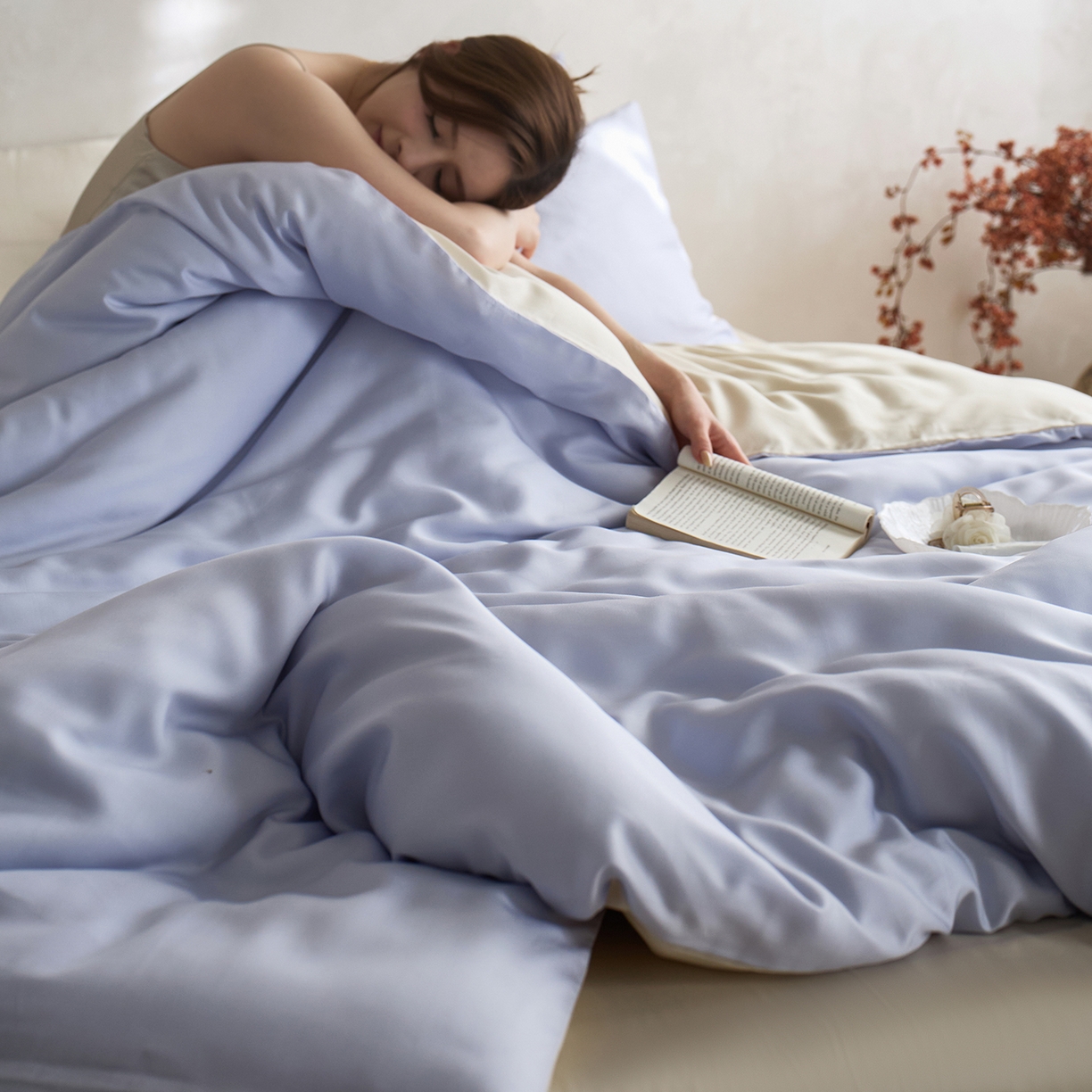 91家纺网 家纺一手货源 找家纺 （总）千朵森 2026新款50S素色双拼莱塞尔夏凉四件套