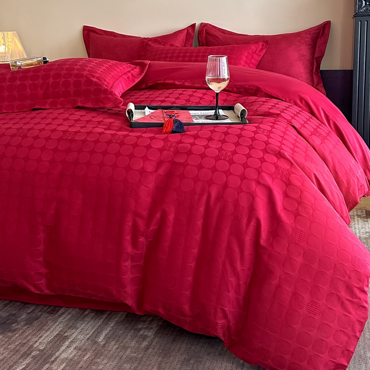 91家纺网 家纺一手货源 找家纺 （总）ONE TWO ONE 121 【控价商品】【提供买家秀】  2026全棉100s长绒棉50支床上用品结婚大红色婚庆四件套提花