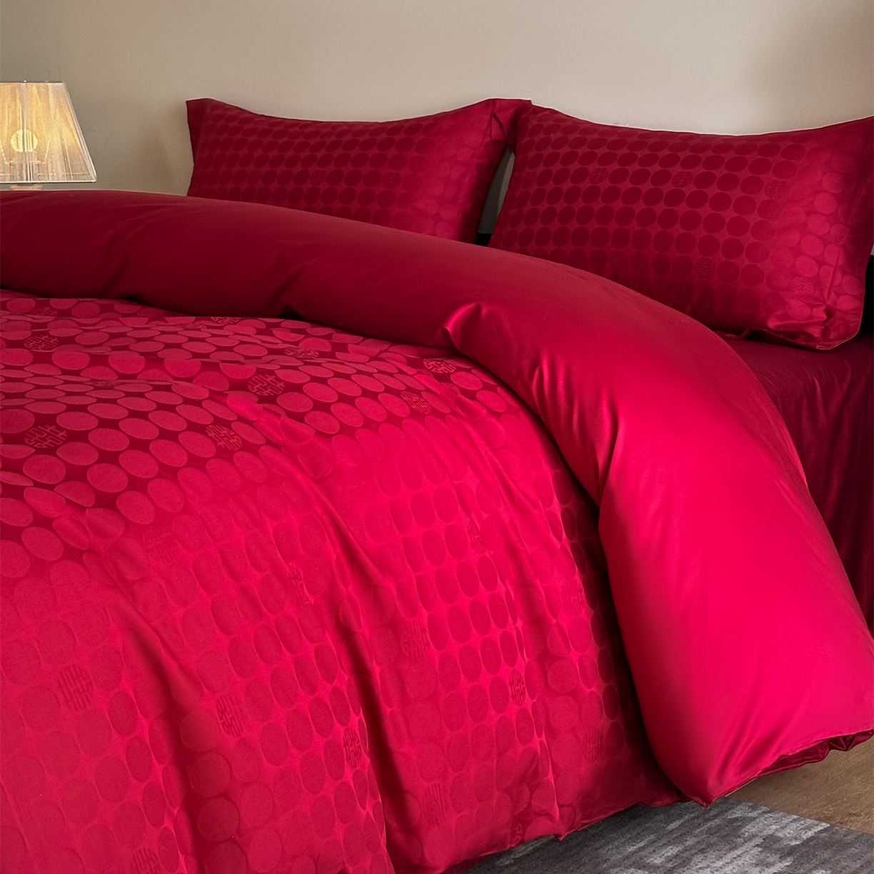 91家纺网 家纺一手货源 找家纺 （总）ONE TWO ONE 121 【控价商品】【提供买家秀】  2026全棉100s长绒棉50支床上用品结婚大红色婚庆四件套提花