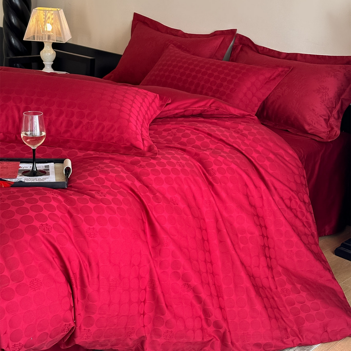 91家纺网 家纺一手货源 找家纺 （总）ONE TWO ONE 121 【控价商品】【提供买家秀】  2026全棉100s长绒棉50支床上用品结婚大红色婚庆四件套提花