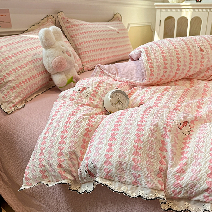 91家纺网 家纺一手货源 找家纺 仟网汇 2026新款法式花边泡芙纱四件套 奶芙小狗